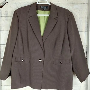 Larry Levine Classic Blazer Plus 30W Brown Pin Stripe Lined 1 Button Career - Picture 1 of 12