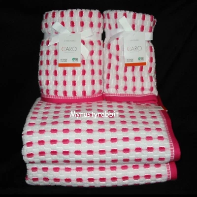 CARO PINK DOTS Bathroom Towel Set - 100% Cotton  2Bath 2Hand 2Fingertip - New - Image 1 of 4