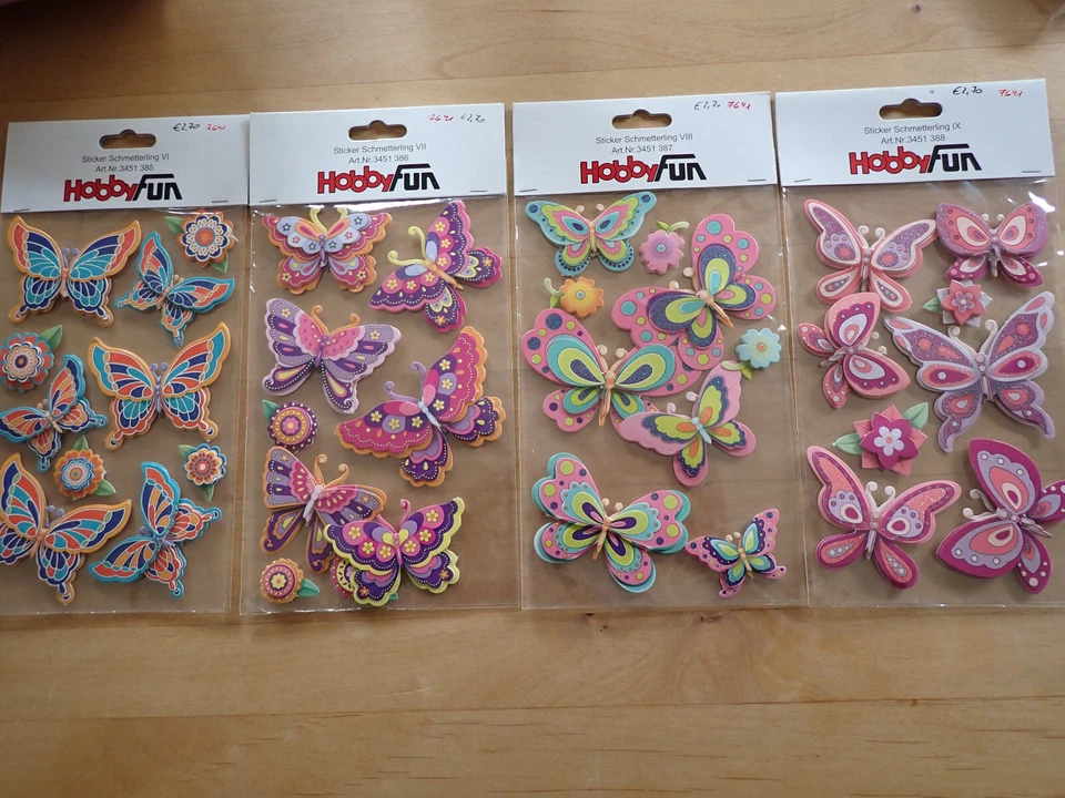 Hobby Fun - 3D Sticker Papier - bunte große und glitzernde Schmetterlinge - Bild 1 von 1