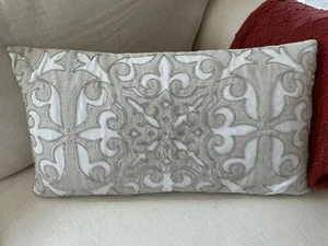 Callisto Home White/Taupe/Beige Linen-Blend Beaded Decorative Pillow Cover 23x13 - Picture 1 of 20