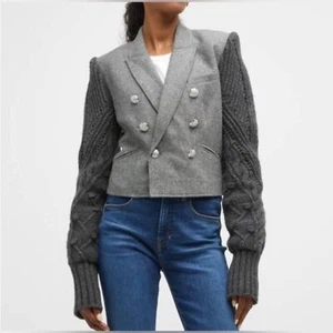 Blazer Barba Veronica Eamon Mixed MediaDoppiopetto Giacca Maglia Grigio Nuovo con etichette - Foto 1 di 4