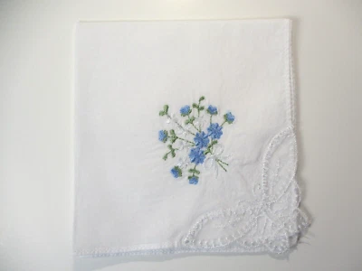 Vintage Ladies Hankerchief Butterfly Corner Design Square 10X10 inches (B) - Image 1 of 4