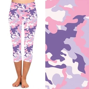 Pink Purple Camouflage Women's CAPRI Leggings Plus Size TC 10-18 - Picture 1 of 4
