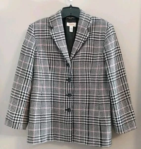 Talbots Damen schwarz weiß rot Hahnentritt Wolle Blazer Größe 6 - Bild 1 von 7