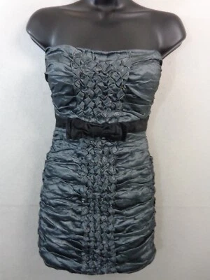 BCBG Maxazria Dress Women's XS Grey Black Strapless Satin Ruched - Image 1 of 4