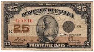 Billete de 25 centavos Dominio de Canadá 1923 - 457816 - En muy buen estado - Imagen 1 de 2