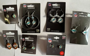 Miami Dolphins Earrings~ Post/Dangle/Hoop Crystal Bead/Pink Heart Football NFL - Picture 1 of 12