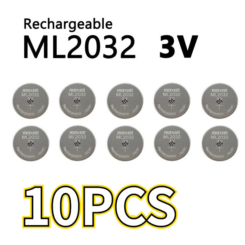 10PCS 2032 Rechargeable ML2032 Battery 65mAh 3V Electronics CMOS Calculators New - Image 1 of 4