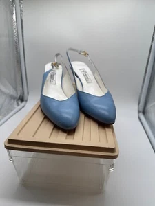 Vintage Rangoni of Florence Light Blue Leather Slingback Heels Size 8 - Picture 1 of 11