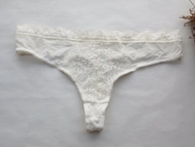 Mujeres Sexy Tanga Floral Malla Ropa Interior Corte Alto Tanga Bragas Crema S-M-L Foto 1 de 4