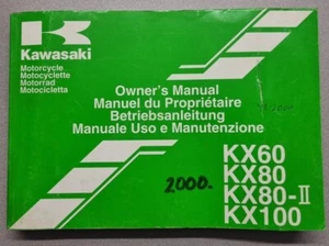 GENUINE IN VERY GOOD CONDITION KAWASAKI KX60/80/100 YEAR 2000 OWNERS MANUAL - Picture 1 of 3
