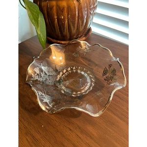 Vintage Sterling Silver Overlay Glass Bowl - Ruffled Floral Poppy Candy Dish - Picture 1 of 8