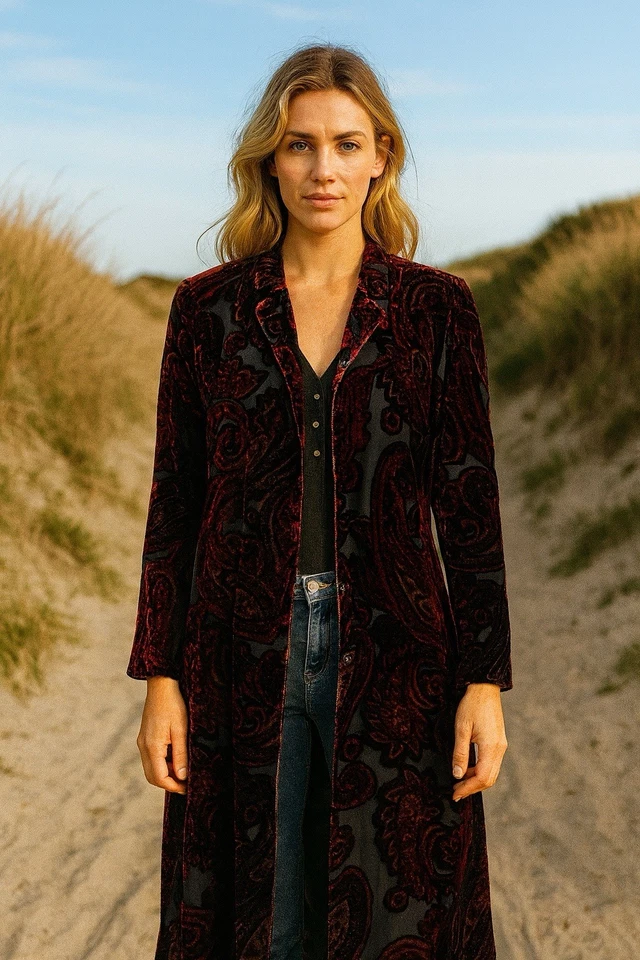 Coldwater Creek 女式 Burnout 天鹅绒掸子纽扣 L Pasley 异想天开的哥特式女巫 — 第 1/4 张图片