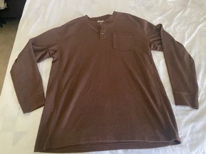 Mens Duluth Trading Henley Shirt Size XL Waffle Knit Thermal Brown Long Sleeve - Picture 1 of 7