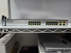 Cisco WS-C3750G-24PS-S 24 Port PoE-24 3750G Gigabit Switch w/ Rack Ears - Picture 1 of 9