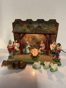 Vintage Krippe Italien Mache Maria Jesus Josef kniend Heilige Familie Licht Krippe - Bild 1 von 24