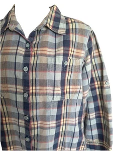 L.L. Bean Madras Plaid Linen Blend Button Front Midi Shirt Dress Size XL Blue - Picture 1 of 12