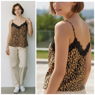 BP. Top camisola con ribete de encaje estampado de leopardo talla SM estampado animal para mujer nuevo con etiquetas Foto 1 de 4