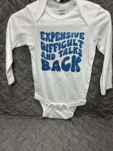 Individueller weißer Body mit blauem Glitzer "teuer schwer und spricht zurück" NEU - Bild 1 von 3