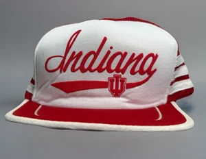 Vintage 80s Indiana University Hoosiers Three Stripe Mesh Trucker Snapback Hat - Picture 1 of 7
