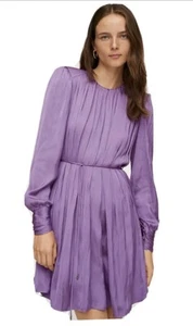 Mango satin short purple lilac lavender dress with long sleeves Size M - new - Picture 1 of 11
