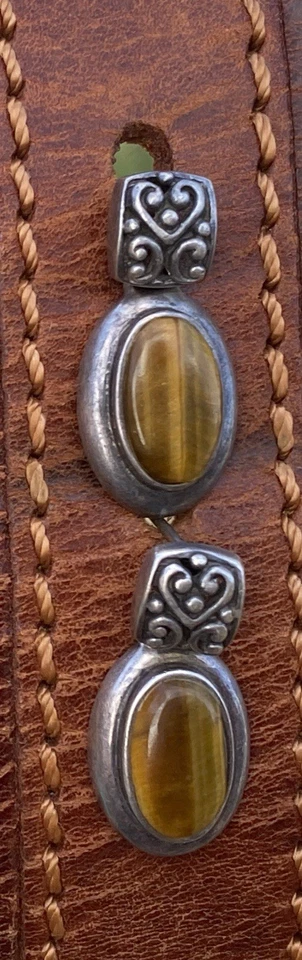 Pendientes Vintage Plata de Ley 925 con Piedras Preciosas Ojo de Tigre Tailandia Aspecto SW Foto 1 de 4