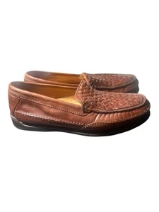 DOCKERS BROWN LEATHER MOCCASIN LOAFERS WOVEN VAMPS SIZE 10 Slip on - Picture 1 of 7