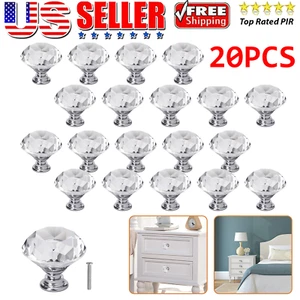 20 PACK Crystal Glass Dresser Drawer Knobs Handles Cabinet Diamond Door Pulls  - Picture 1 of 10