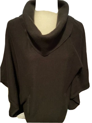 WHITE HOUSE BLACK MARKET XS PONCHO SWEATER TURTLENECK   BLACK 2 POCKET b5 - Image 1 of 4