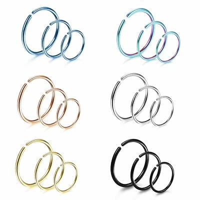 18pcs 20G Annealed Seamless Bendable Ring Cartilage Septum Nose Lip Ear Hoop - Image 1 of 4