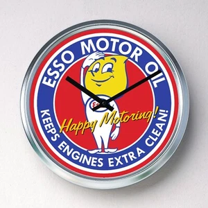ESSO MOTOR OIL Wanduhr Edelstahl lautlos Quarzwerk Mann Höhle Garage - Bild 1 von 12