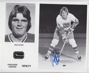 1976-77 VANCOUVER CANUCKS AUTO SIGNED TEAM ISSUE 8X10 GLOSSY PHOTO RICK BLIGHT - Picture 1 of 1