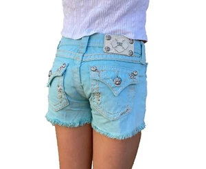 Girls Miss Me Jeans Shorts Low Rise Blue Floral Flap Denim Kids 10 NWT/DEFECT - Picture 1 of 8