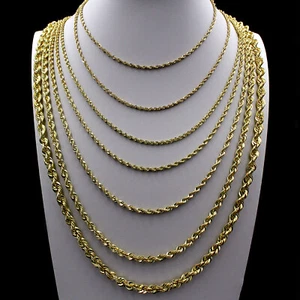 10K Yellow Gold 2mm-6mm Diamond Cut Rope Chain Necklace or Bracelet 16" - 30" - Picture 1 of 24