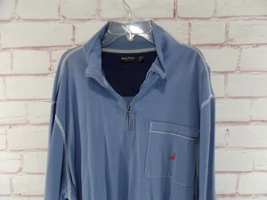 Nautica Mens XL 1/4 Zip Mockneck Pullover Blue Red Logo - Picture 1 of 11