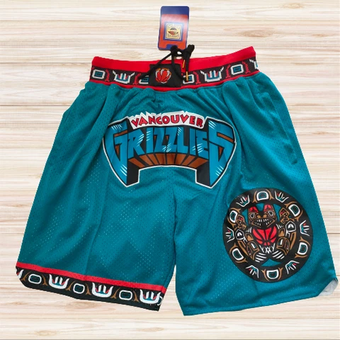 New Vancouver Grizzlies Retro Men’s Pockets Green Basketball Shorts Size S-XXL Cover