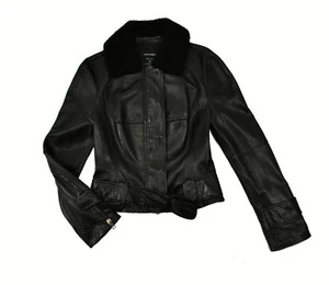 Chaqueta de Cuero Negro Narciso Rodríguez 6 40 Italia Cuello de Oveja de Oveja Pequeña - Imagen 1 de 10