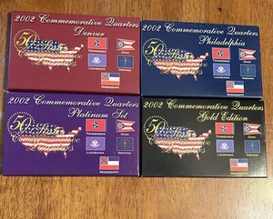 2002 50 States Commemorative Quarters: Platinum, Gold, D & P Edition 4 Coin Sets - Picture 1 of 15