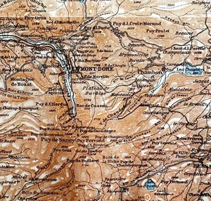Map Le Mont Dore Southern France Rare 1914 Lithograph WW1 Era WHBS - Picture 1 of 2