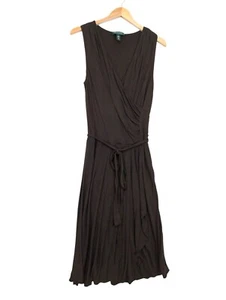 Lauren Ralph Lauren Faux Wrap Dress Womens M Brown Jersey Knit Sleeveless Career - Picture 1 of 9