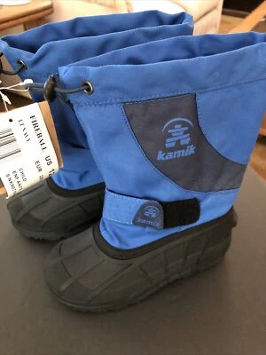 全新带标签 Kamik Fireball 儿童 (12) 防水雪地靴 带可拆卸衬里 蓝色 — 第 1/4 张图片