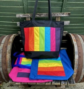Large Zip Up Rainbow Festival, Pride, 80s Shopping Bag Tote. Fully Lined UK made - Picture 1 of 13