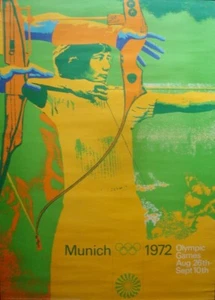 Póster de tiro con arco de los Juegos Olímpicos de Munich 1972 A1 23x33,5 OTL AICHER arte RARO Original - Imagen 1 de 2