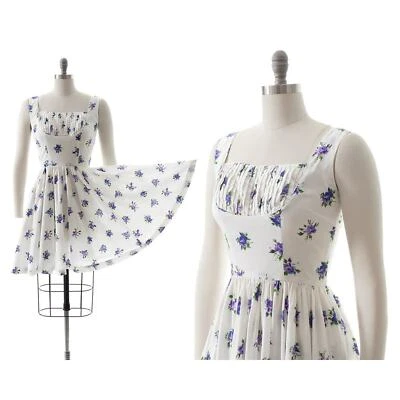 Vintage 1950s JERRY GILDEN Circle Skirt Sundress 50s Purple Rose Floral Cotton - Image 1 of 4