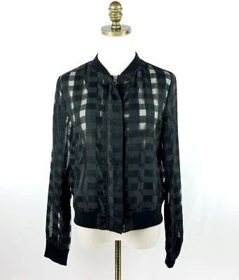Chaqueta Bomber ZARA Negra Transparente a Cuadros Cremallera Completa Mujer Talla S Foto 1 de 4