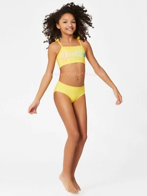NWT JUSTICE Girls Bikini Tankini Swimsuit Logo Rainbow Swim Size 6-16 Yellow NEW - Image 1 of 4