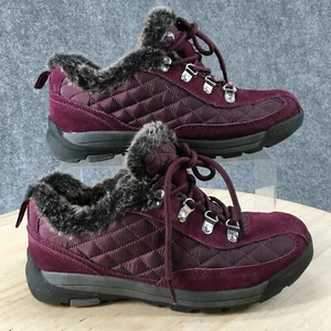 Lands End Winter Snow Boots Womens 8 B Purple Suede Lace Up Faux Fur Round Toe - Picture 1 of 18