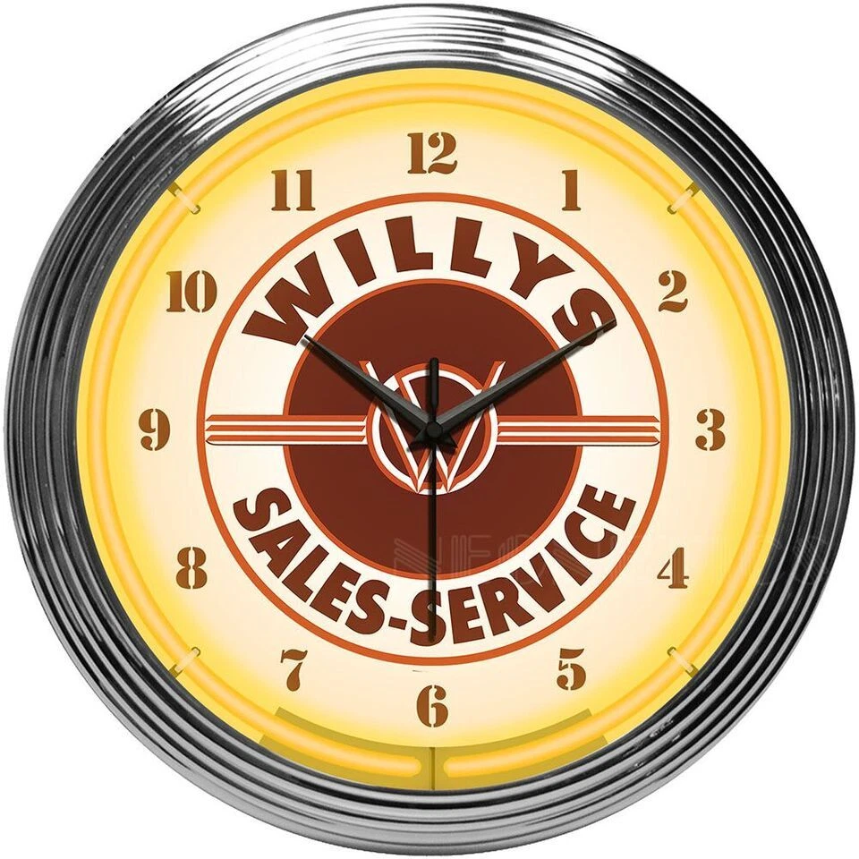 Reloj de pared colgante Willys Jeep Service Logo amarillo neón 15" diámetro 8JEEPW Foto 1 de 1