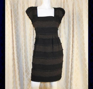NANETTE LEPORE New Brown Black Layer Texture Rayon Women Fringe Dress Size 6 - Picture 1 of 12