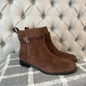 Ralph Lauren Women Briele Brown Suede Booties Size 6 Upper 100% Leather - Picture 1 of 16